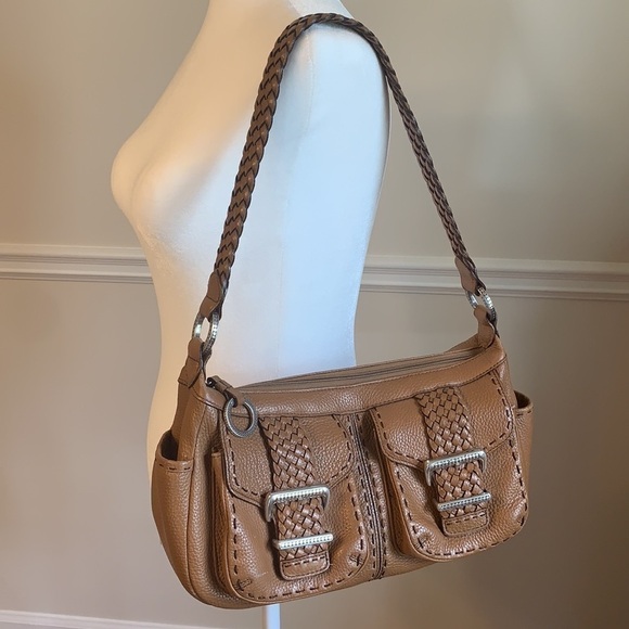 BRIGHTON Pebble Leather Braided Brown Shoulder Bag - Picture 3 of 16